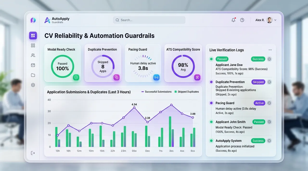 AutoApply CV Reliability, Modal Check and Duplicate Prevention Guardrails
